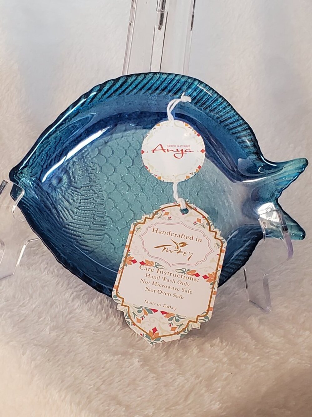Blue sparkle trinket tray handcrafted in Turkey Great Gift! New with Tags!